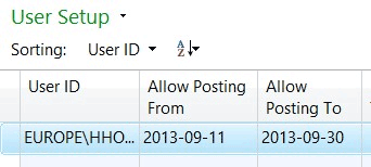 User's allowed posting dates setup