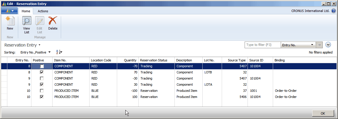 Order tracking entries in Reservation Entry table
